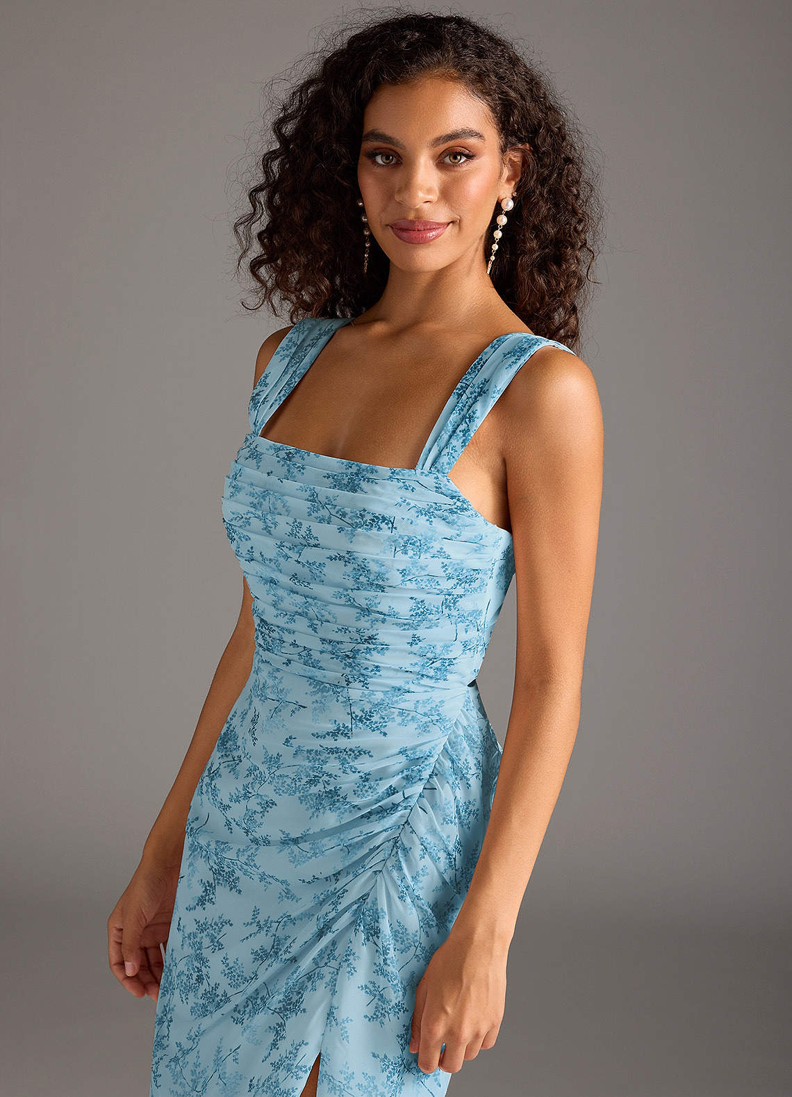Azazie Jesaphine Jurken voor bruidsmeisjes Jurk van Chiffon met Kolom Boog Blauwe Varen Bloemen image6