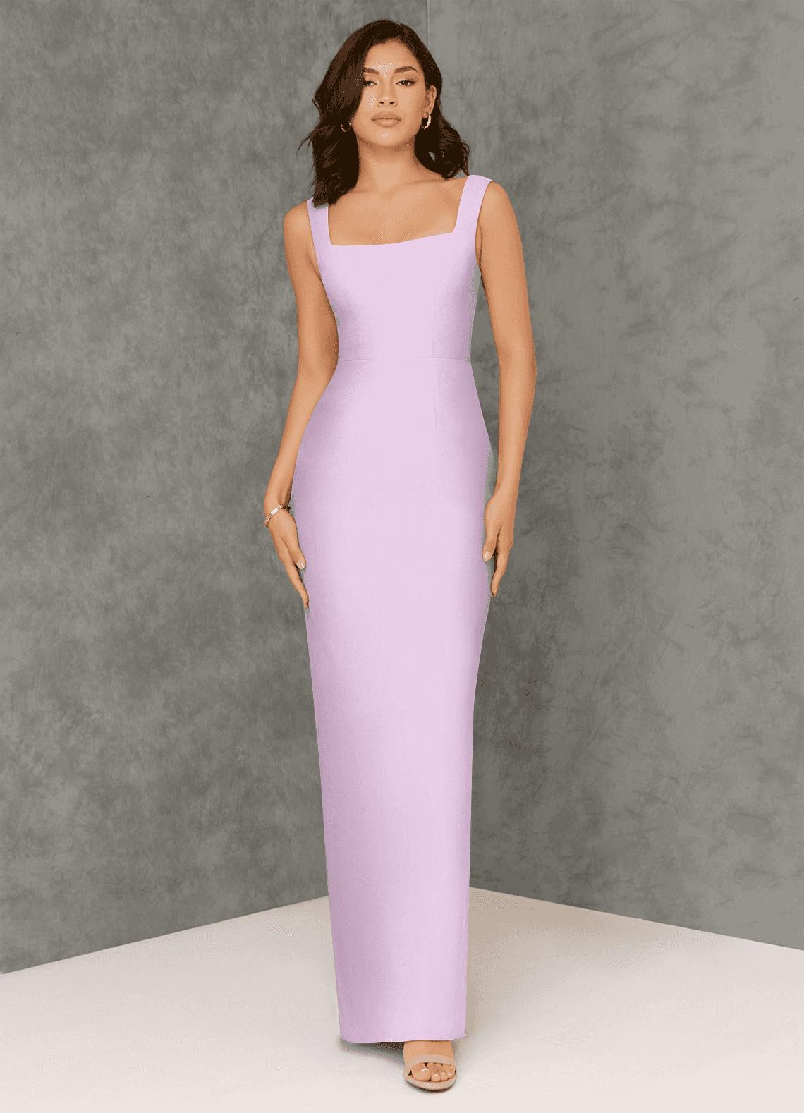 Azazie Flori Bridesmaid Dresses Frosted Lilac Sheath Square Neckline Chiffon Dress image1