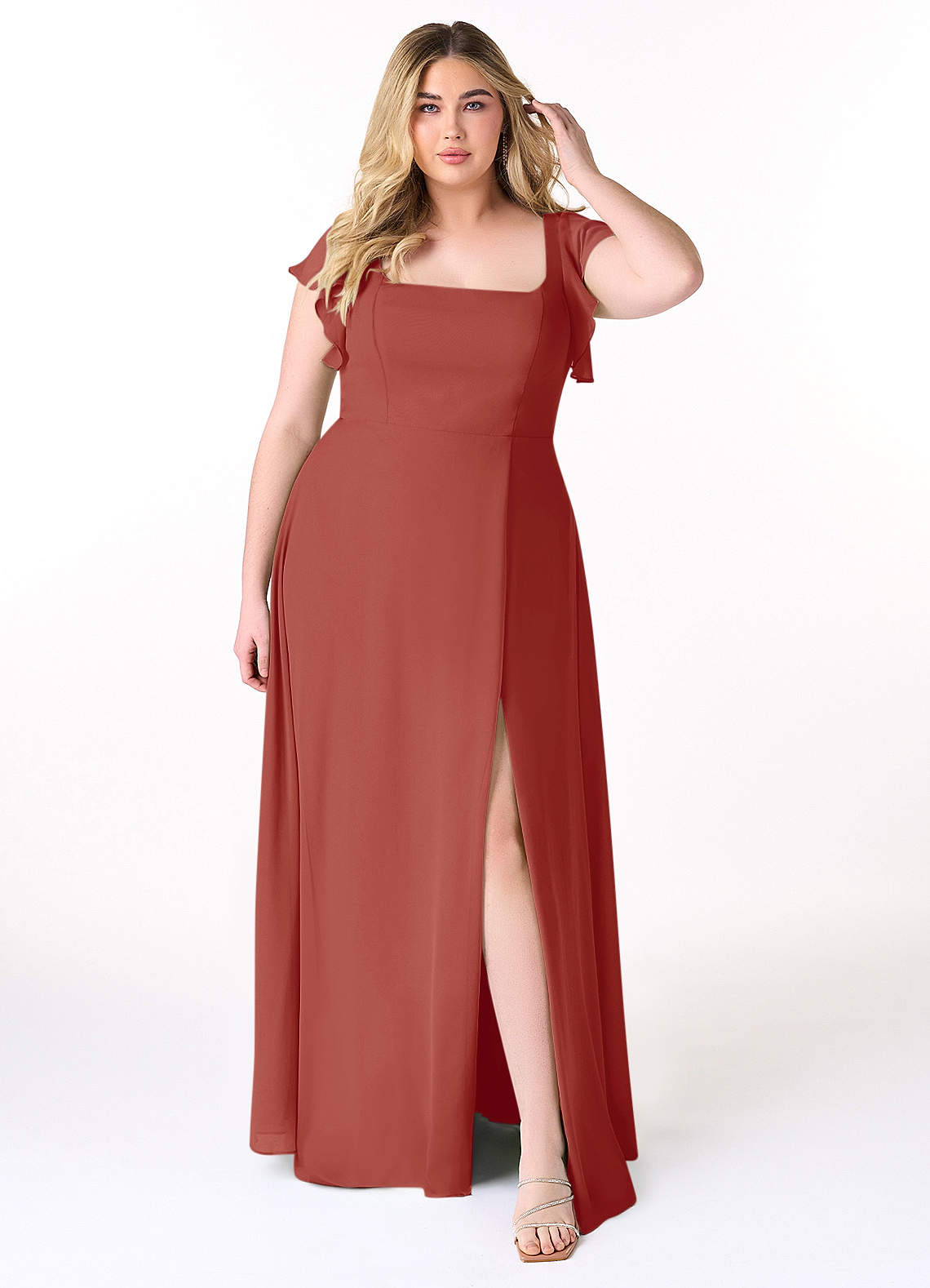 Azazie Bondi Vestidos de madrinha de casamento Vestido Terracota de Chiffon de Linha A com Ruched image6
