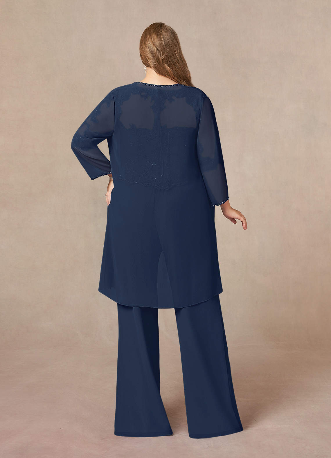 Azazie Florida Abiti per la Madre della Sposa Abito Tuta Pantaloni in Chiffon Lustrini Marino Scuro image14