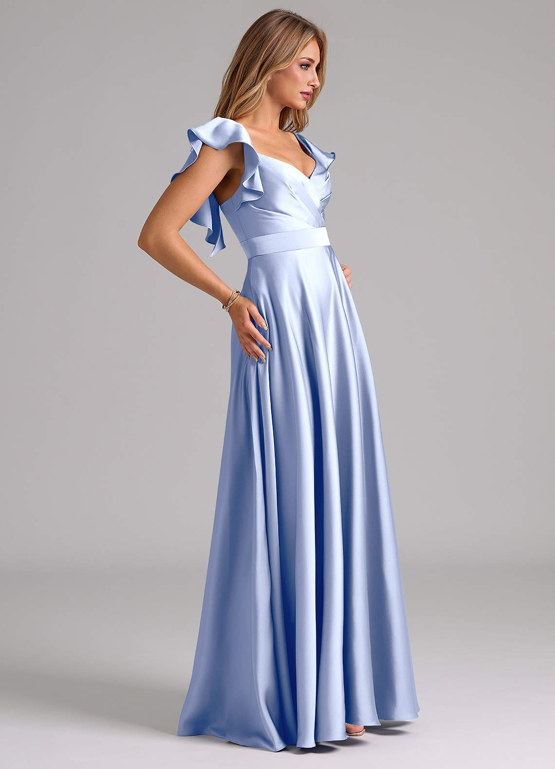 Azazie Leilani Brudtärnklänningar Klä av A-Linje i Stretch Satin Rynkad Is image5