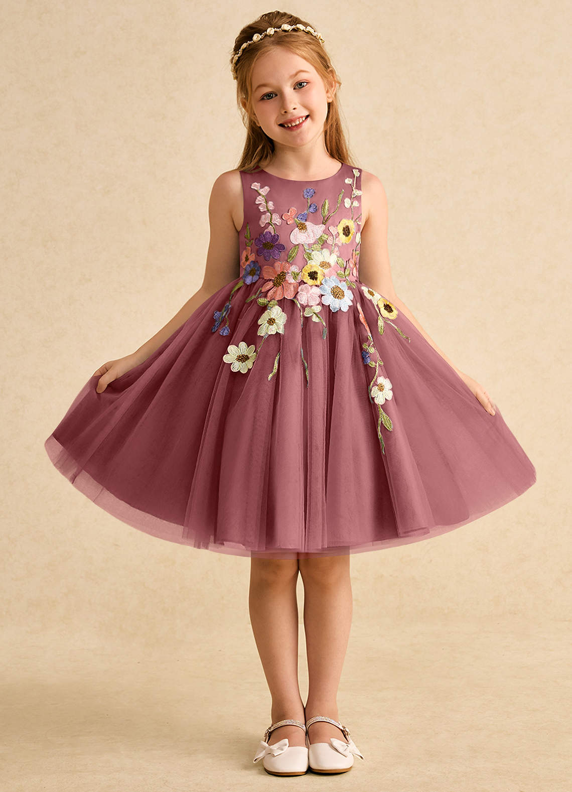 Azazie Prima Robe Demoiselle D'honneur Fillette Robe Trapèze en Tulle Arc Améthyste image1