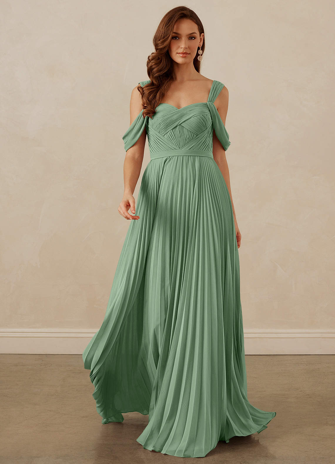 Christian Siriano Bridal for Azazie 1013 Bridesmaid Dresses Pleated Off Shoulder Chiffon A-Line Dress image8