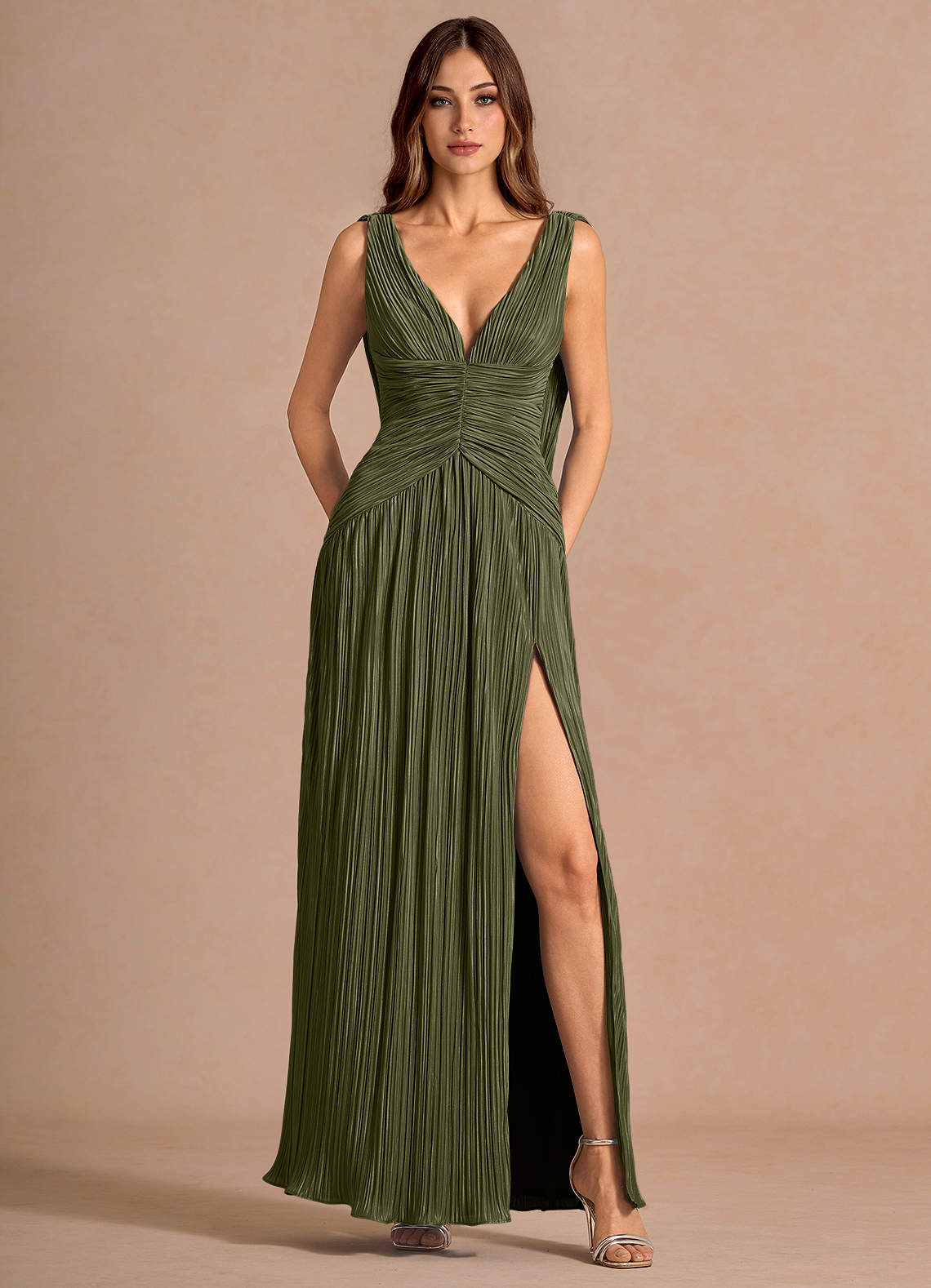 Vestido Verde Musgo Claro Largo Quellia image2