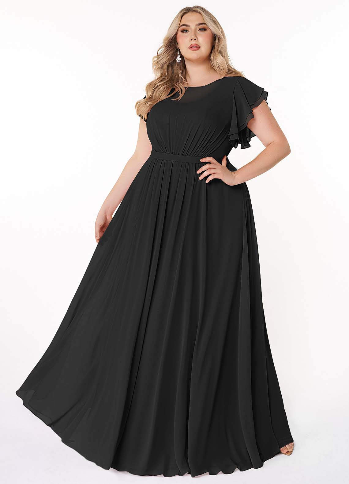 Azazie Daphne Modest Bridesmaid Dresses A-Line Ruffled Chiffon Floor-Length Dress image1