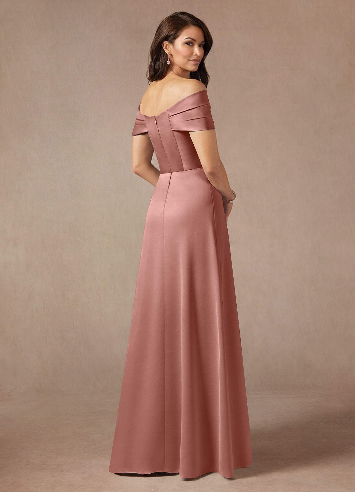 Azazie Amelia Mother of the Bride Dresses Rosette A-Line Off the Shoulder Stretch Satin Dress image1