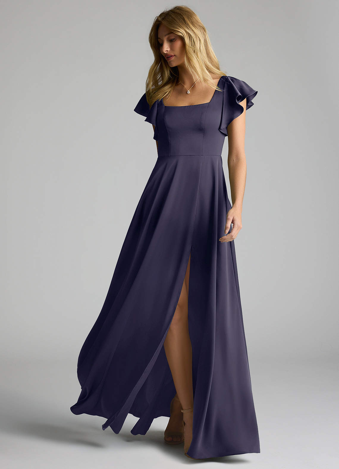 Azazie Bondi Bridesmaid Dresses Stormy A-Line Bow Stretch Satin Dress image9