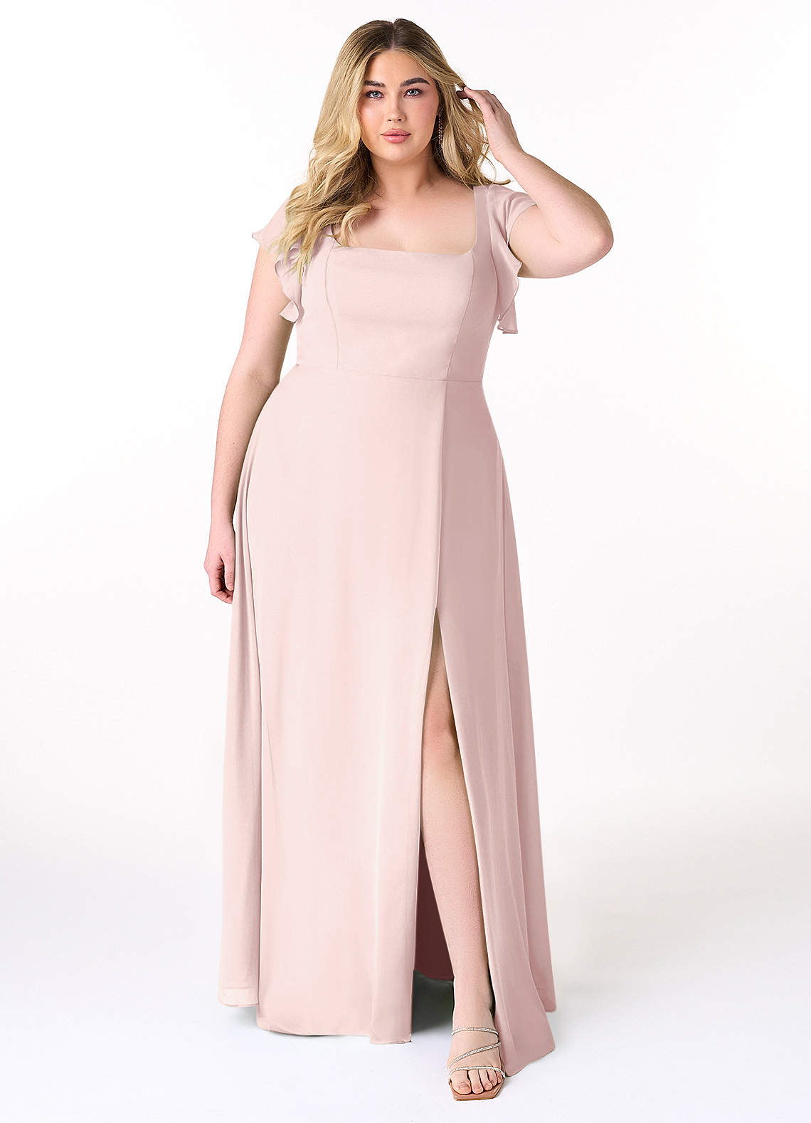 Azazie Bondi Bridesmaid Dresses Blushing Pink A-Line Ruffled Chiffon Dress image1