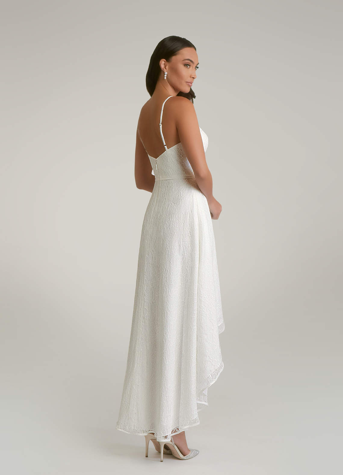 Azazie Emi Wedding Dresses A-Line Lace Matte Satin Asymmetrical Dress image1