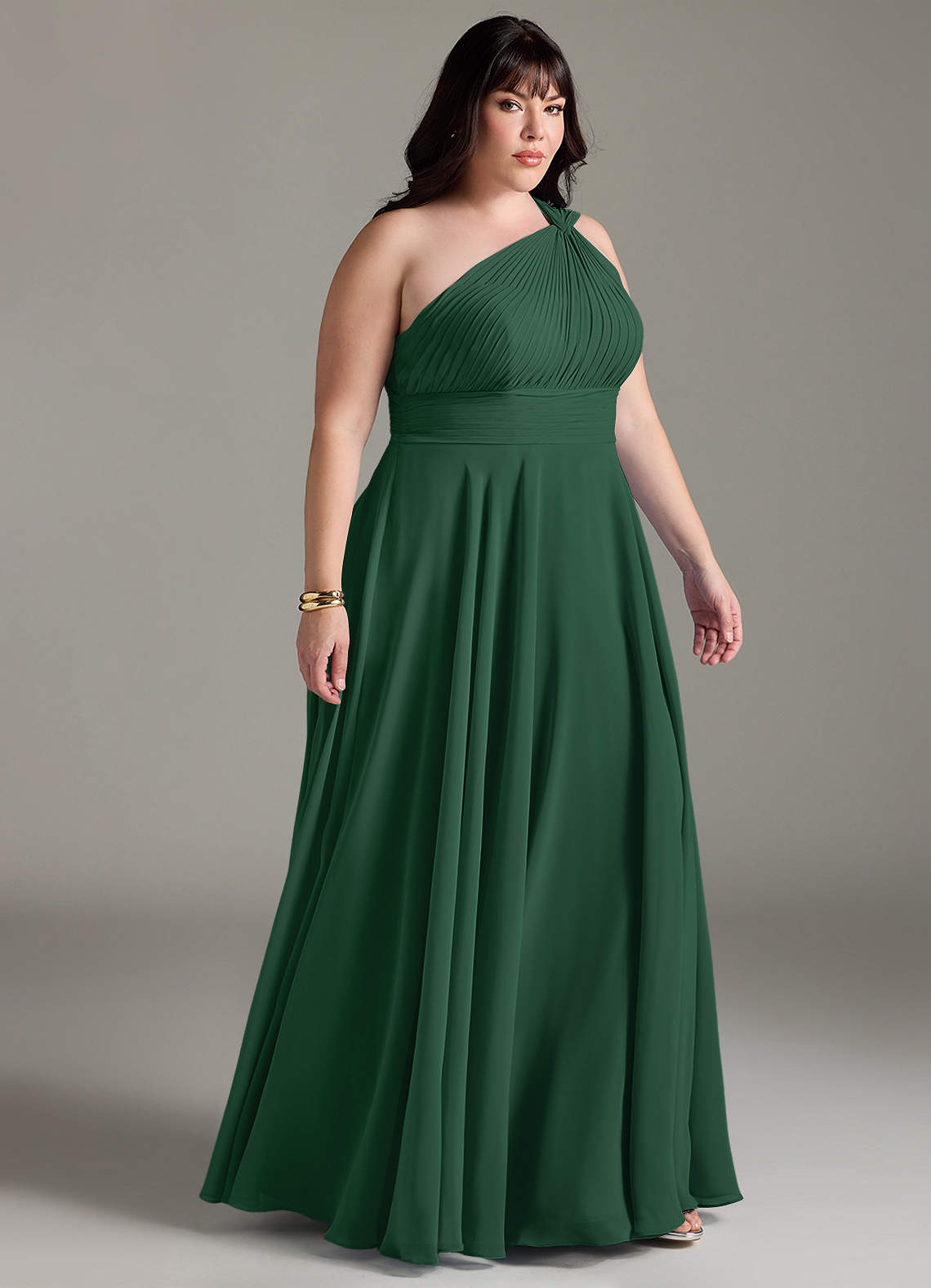Azazie Charlize Bridesmaid Dresses Dark Green A-Line One Shoulder Chiffon Dress image9