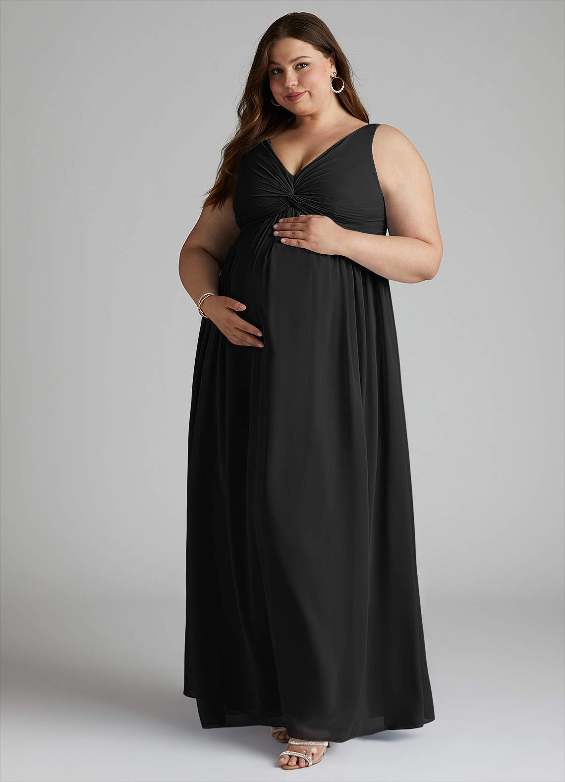 Azazie Yetta Maternity Bridesmaid Dresses A-Line V-Neck Gathered Chiffon Floor-Length Dress image8