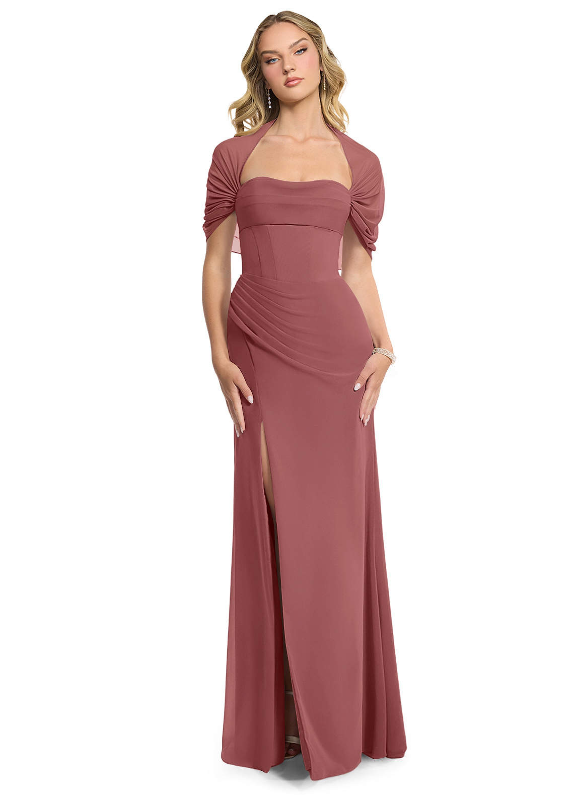 Azazie Zia Vestidos de damas de honor Vestido de Amatista de Gasa de Corte Recto Convertible con Corte Lateral image1