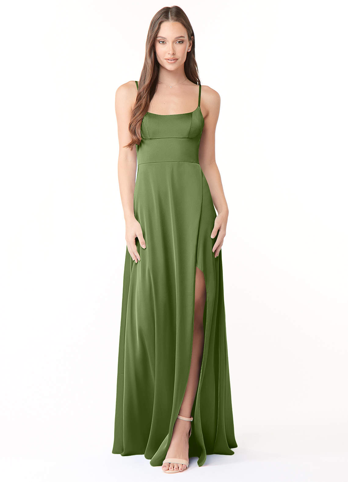 Azazie Halsey Brautjungfernkleider Etui Seitliche Cut-Outs Stretch-Satin Kleid Wacholder image1