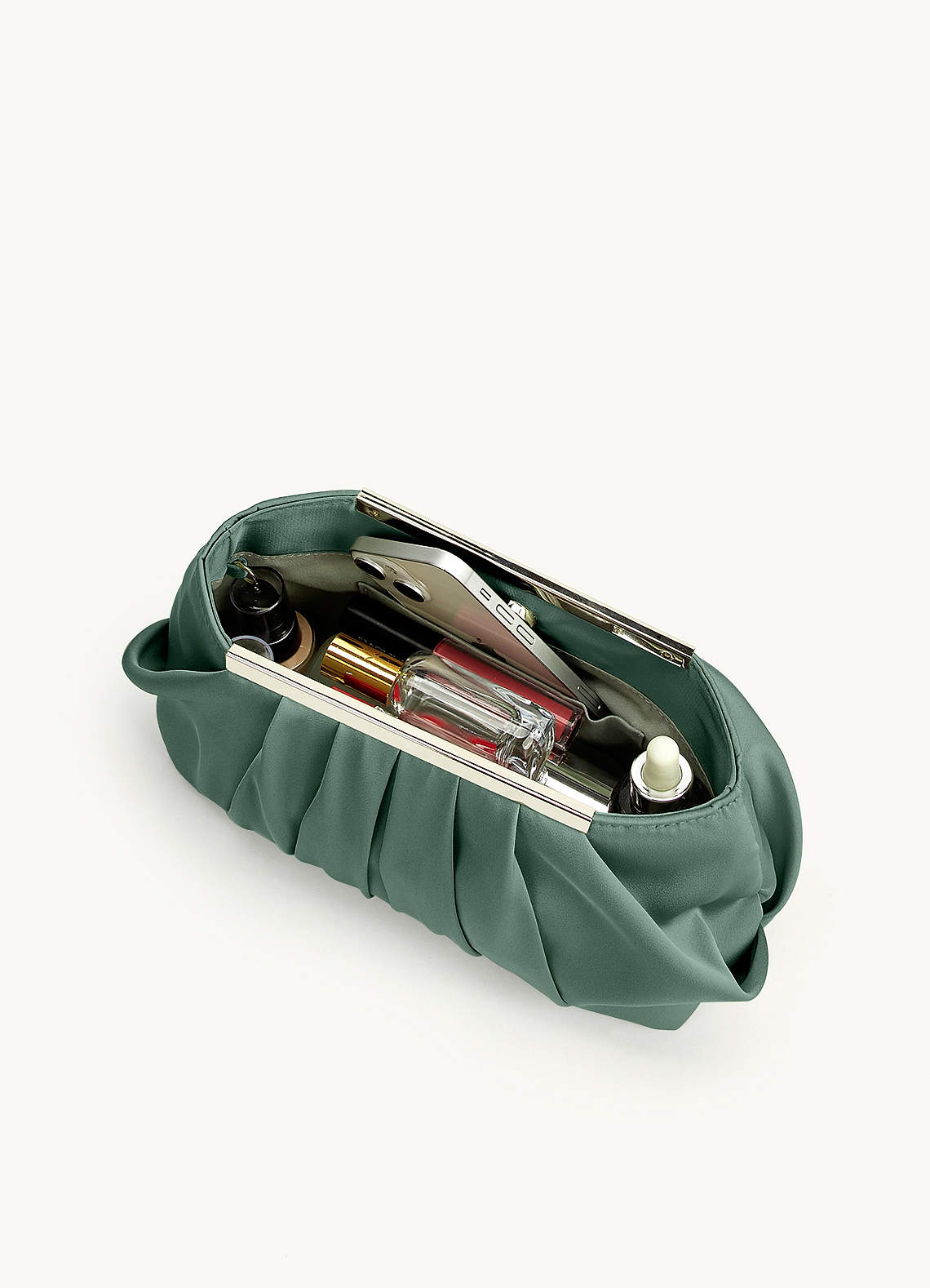 front Matching Color Stretch Satin Chunky Heel Sandals & Pleated Clutch Set