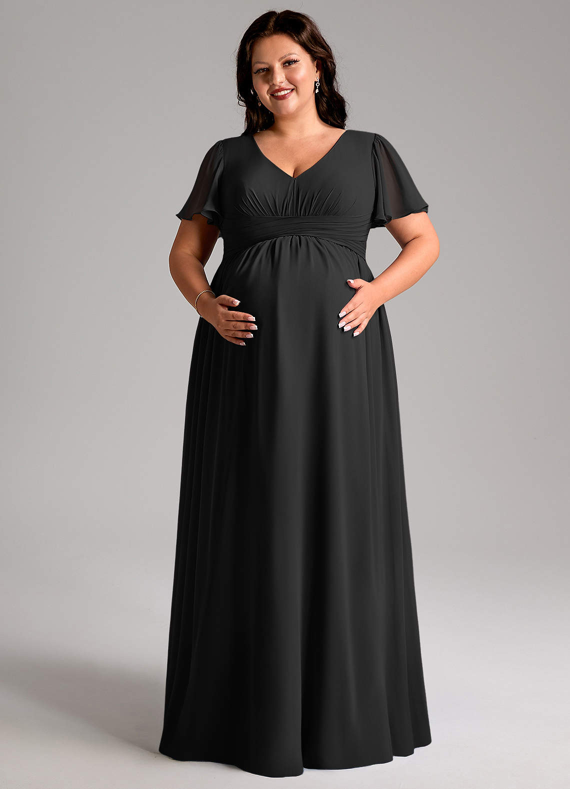 Azazie Verna Vestidos de dama de honra para maternidade Vestido Linha A Ruched Comprimento do chão Chiffon image10