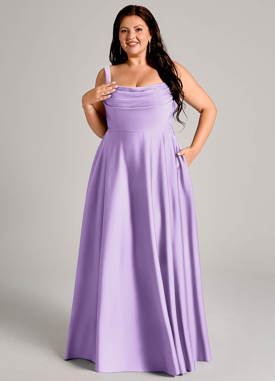 Azazie Shaude Bridesmaid Dresses Lilac A-Line Pleated Stretch Satin Dress image10