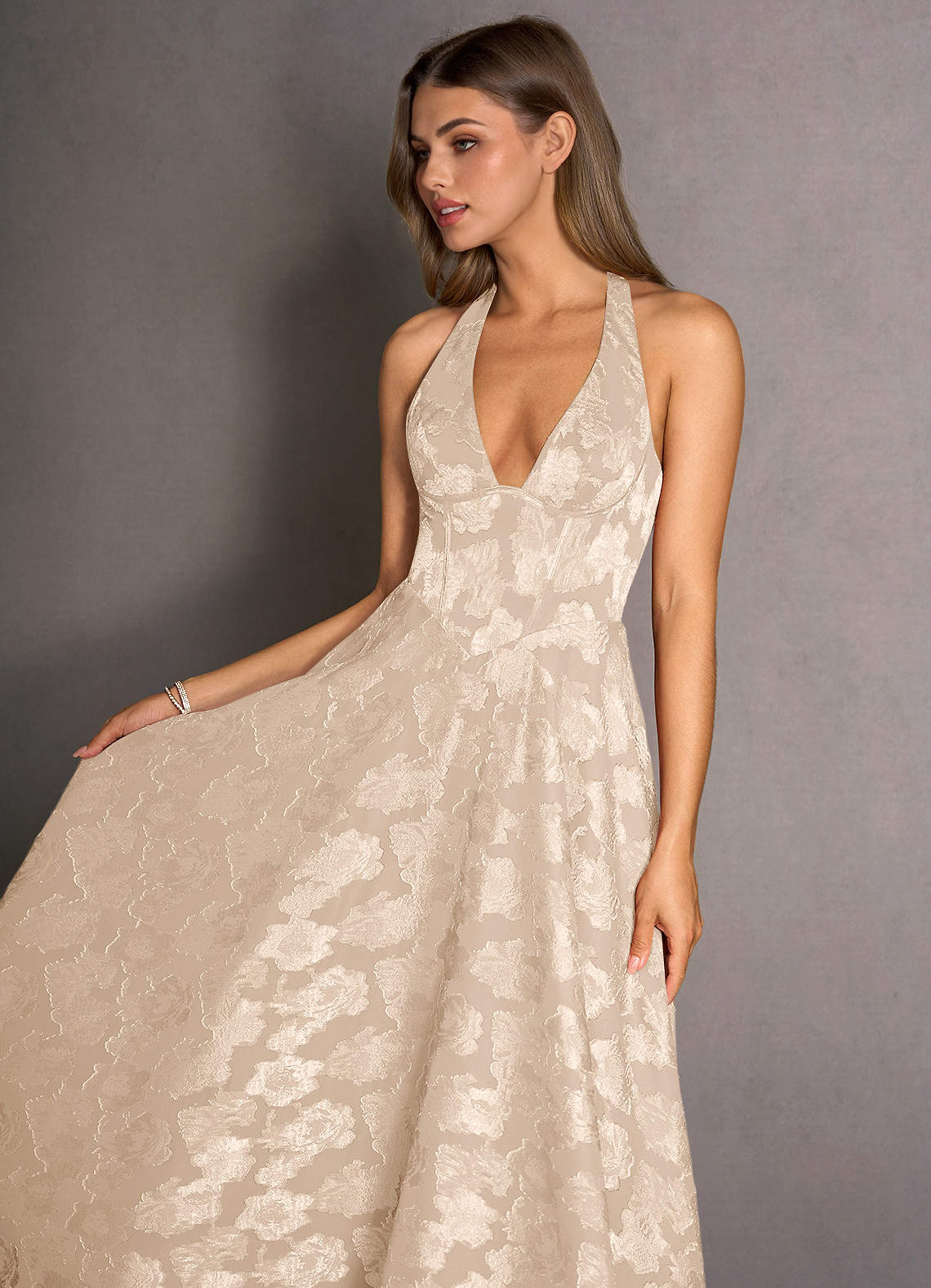 Azazie 2026 White Graduation Dress | A-Line Sleeveless Lace Up Floral Burnout Dress