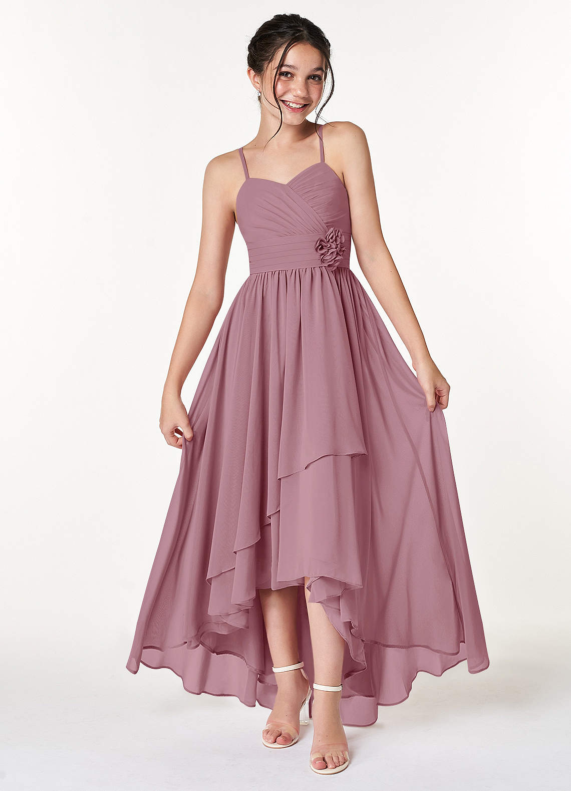 Azazie Catalina Junior Vintage Mauve A-Line Ruched Chiffon Dress image1