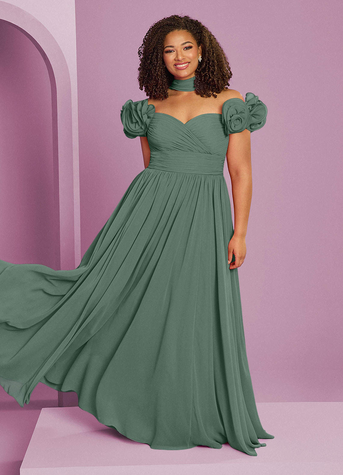 Barbie ♥ Azazie Final Sale Dusty Sage A-Line Off the Shoulder Chiffon Convertible Dress image1