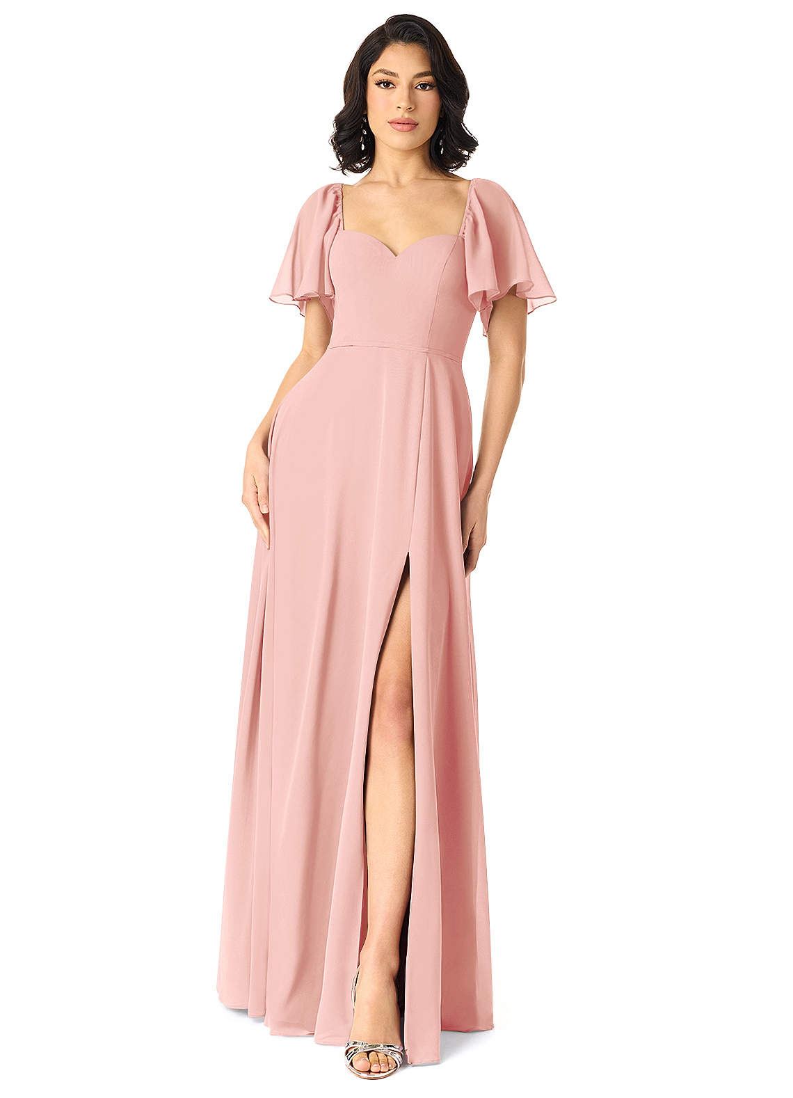 Azazie Chloe Bridesmaid Dresses Rosette A-Line Sweetheart Neckline Chiffon Dress image1