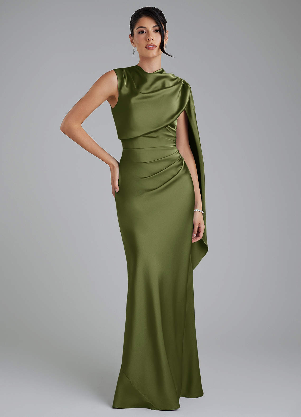 Azazie Taj Ready to Ship Olive Stretch Satin Bridesmaid Dresses