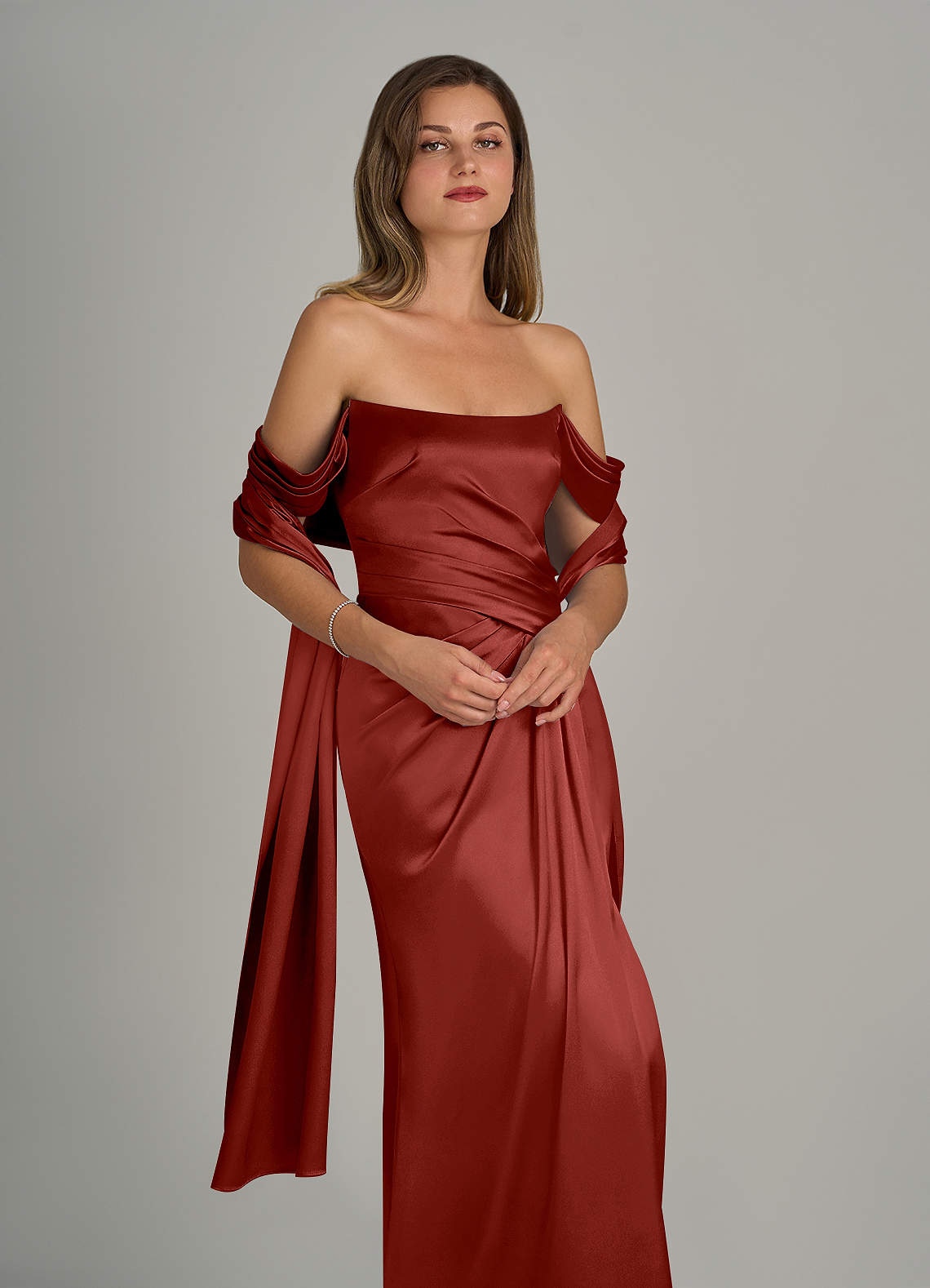 front Azazie Matching Color Metallic Satin Shawl
