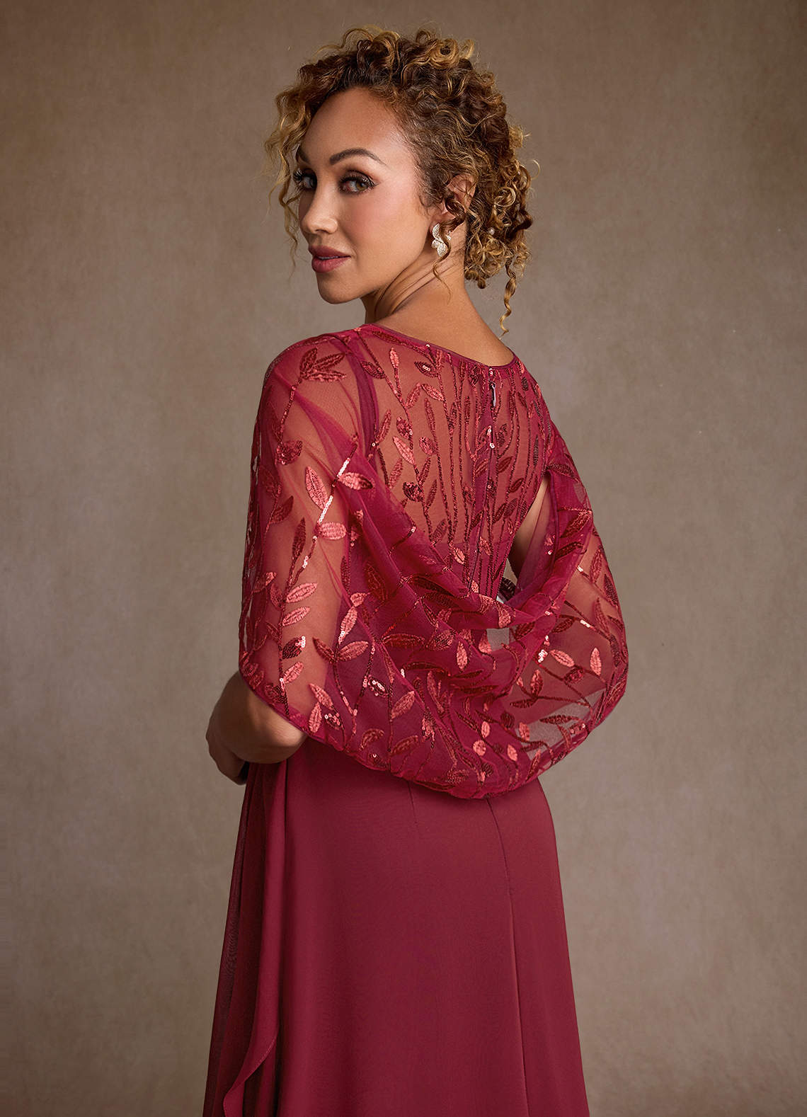 Azazie Beckley Burgundy A-Line Lace Chiffon Dress | Azazie