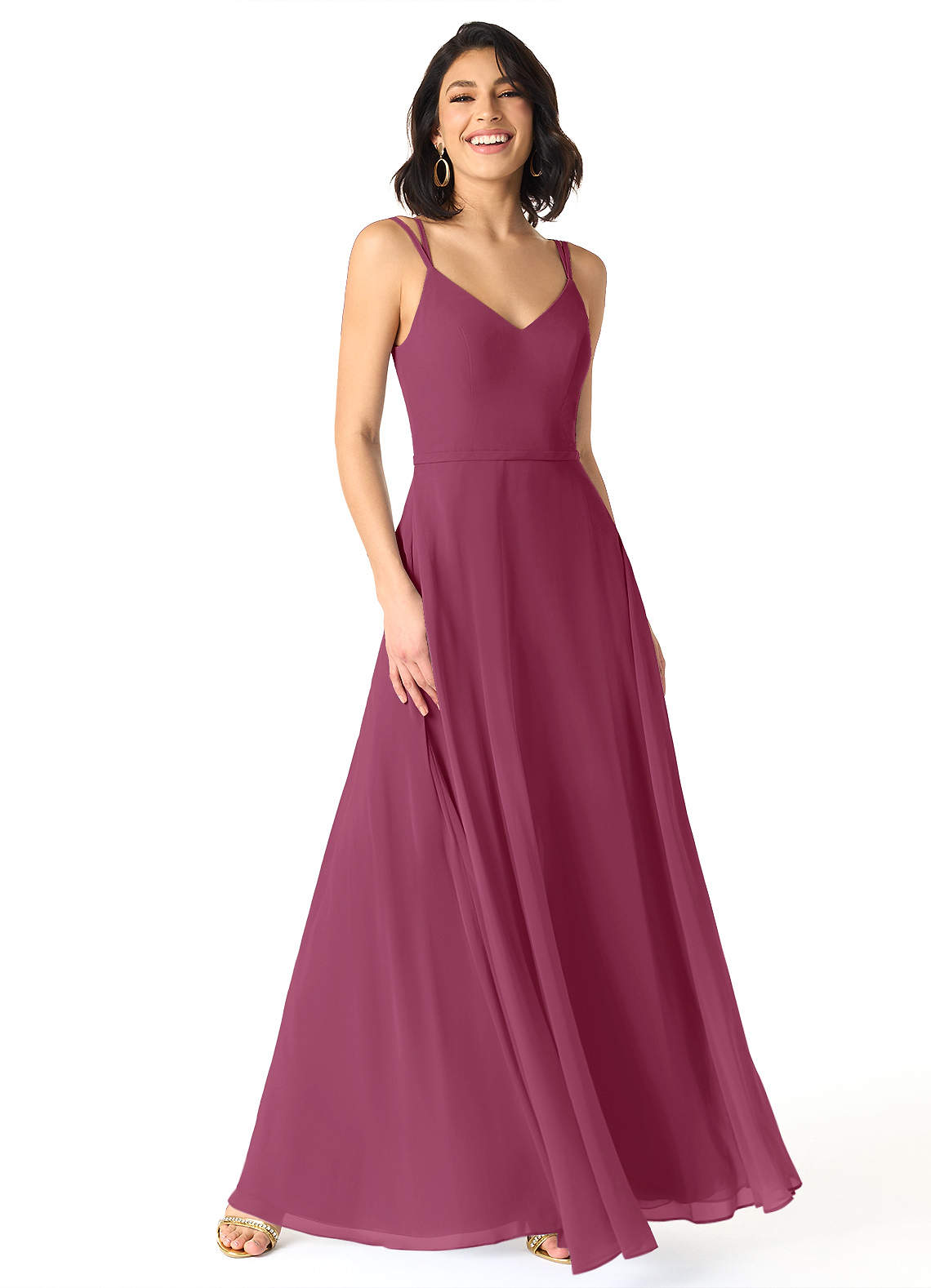 Azazie Janine Abiti da Damigella Abito A-Line in Chiffon con Scollo a V Gelso image1