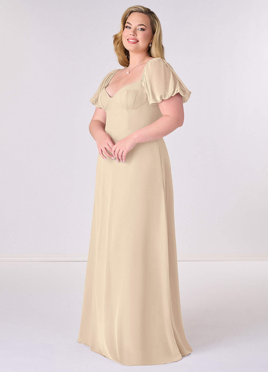 Barbie ♥ Azazie Bridesmaid Dresses Champagne A-Line Pleated Chiffon Dress image8
