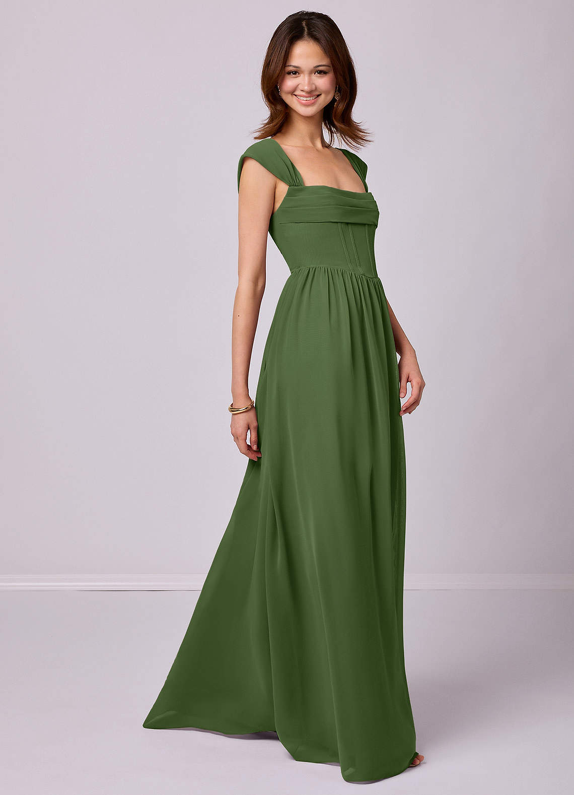 Barbie ♥ Azazie Bridesmaid Dresses Olive A-Line Corset Chiffon Dress image2