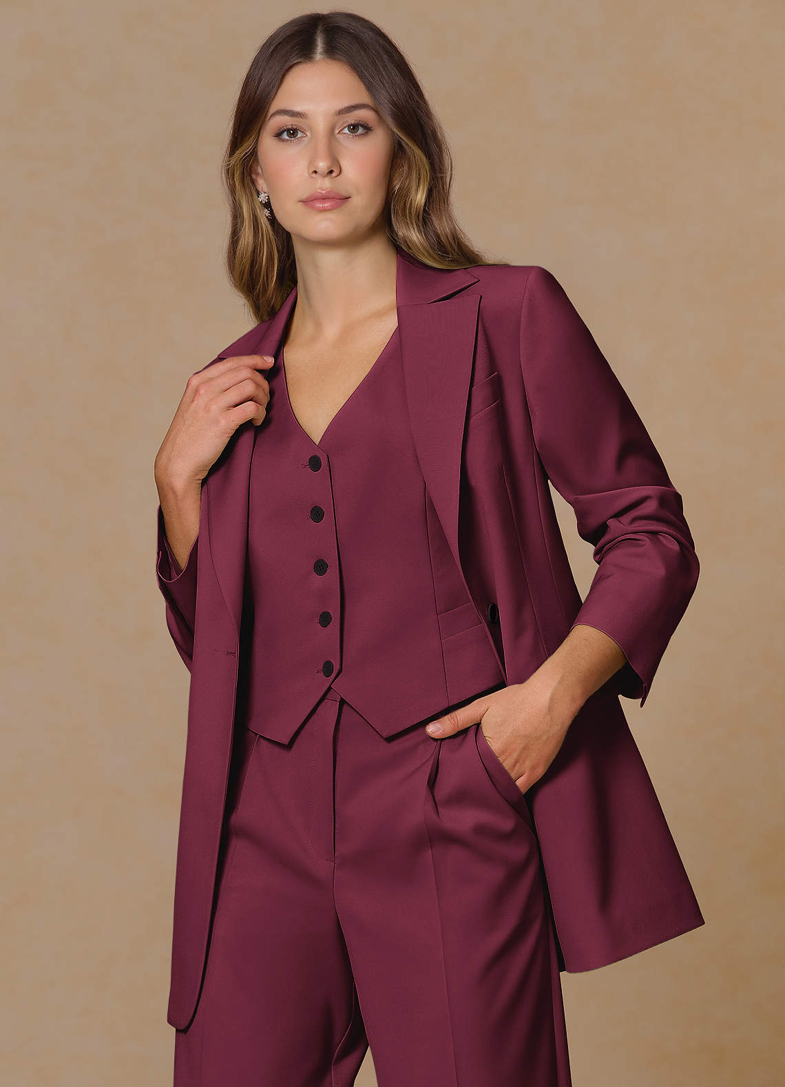 front Rowan Burgundy Refined Weave Performance blazer