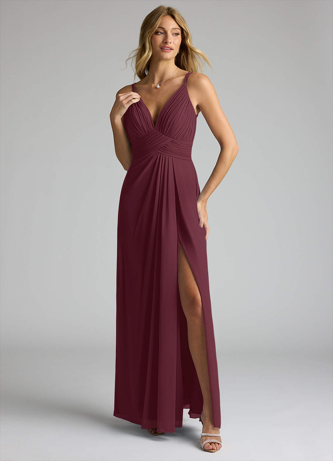 chinese dress ladies Cabernet Long Chiffon Wedding Guests Dresses with Pleated Bodice –  loveangeldress main image 0