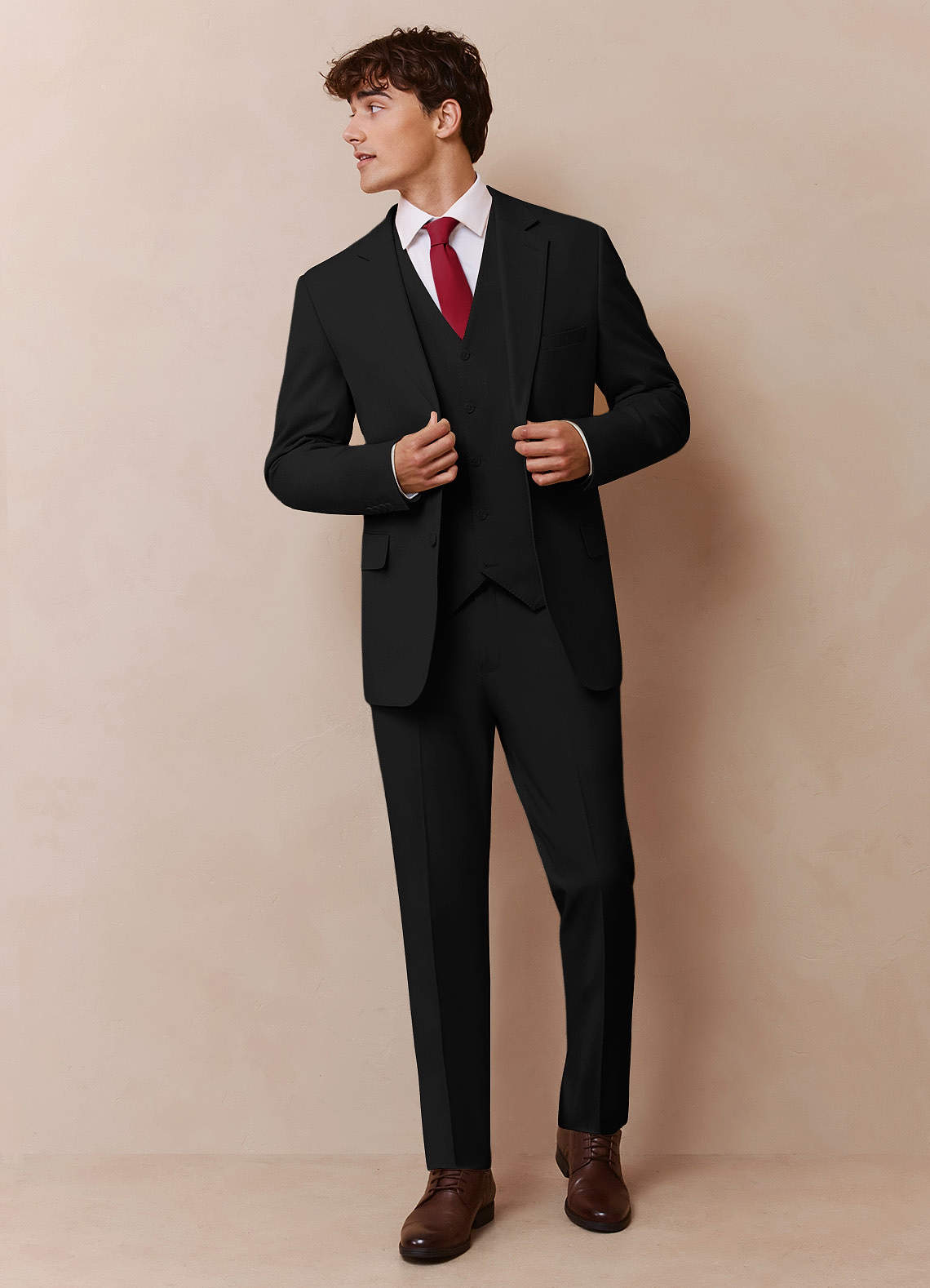 front Savile Black Wool Blend 3-Piece Suit