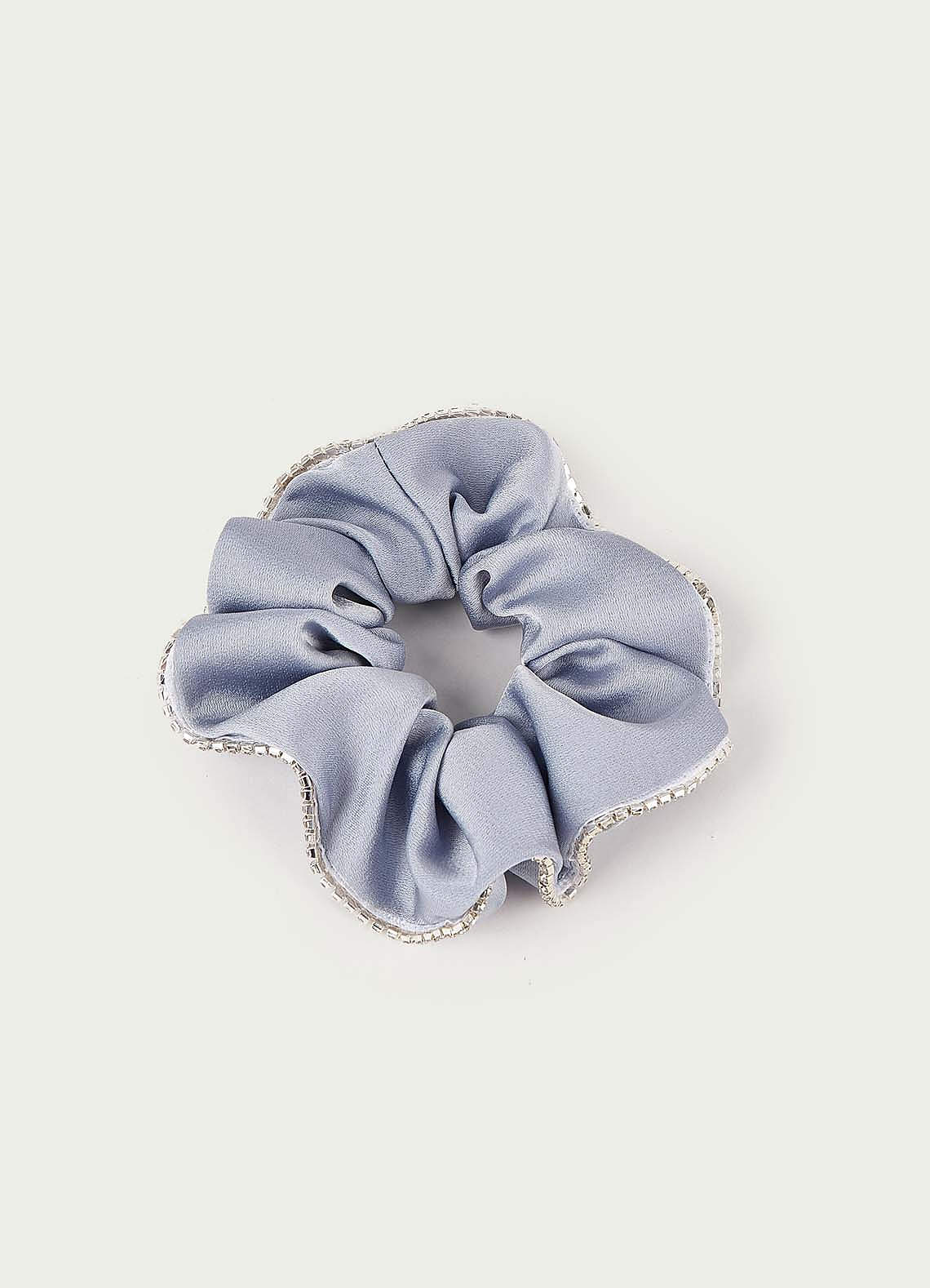front Stone Studded Satin Hair Scrunchie