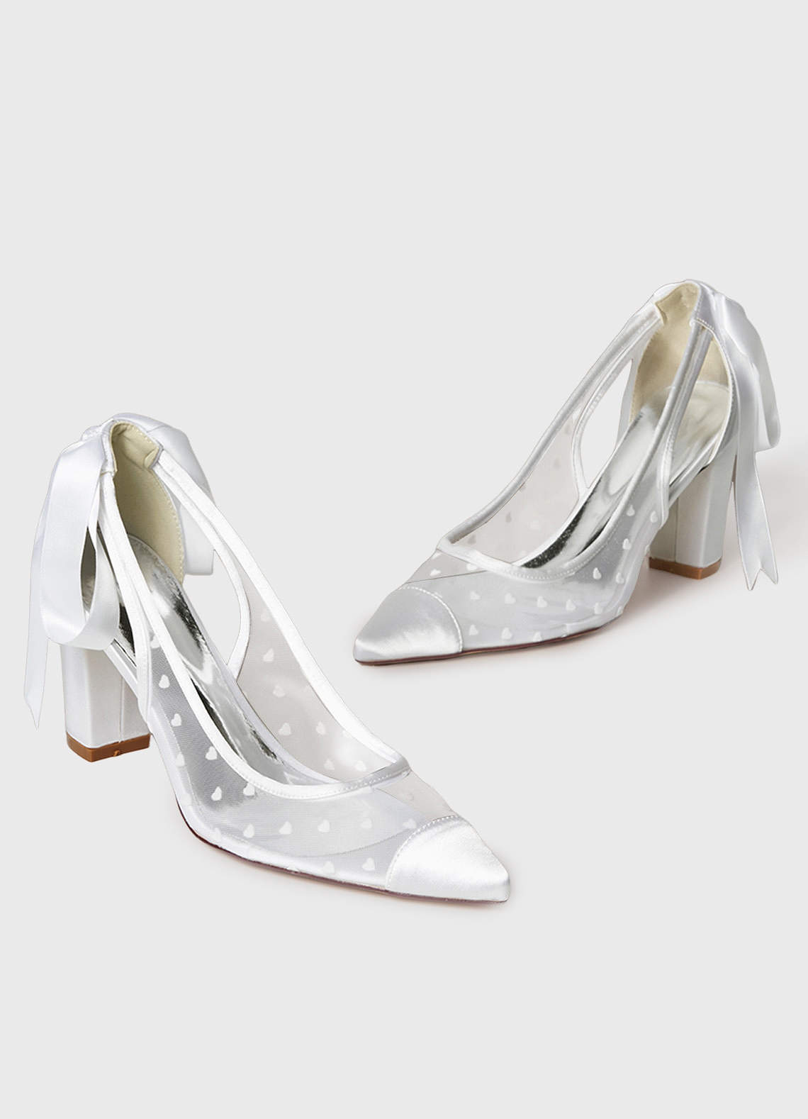 front Tulle Bow Slingback Block Heel Wedding Shoes