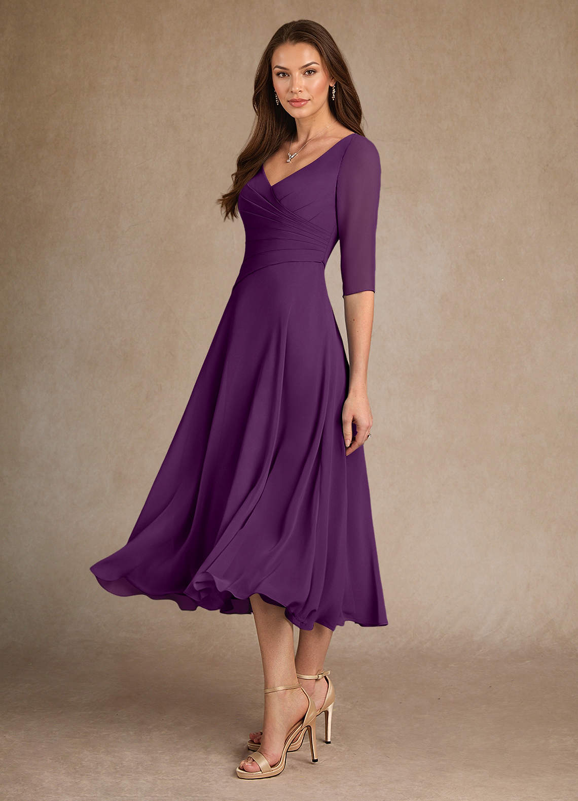 Azazie Durant Mother of the Bride Dresses Grape A-Line Pleated Chiffon Dress image1