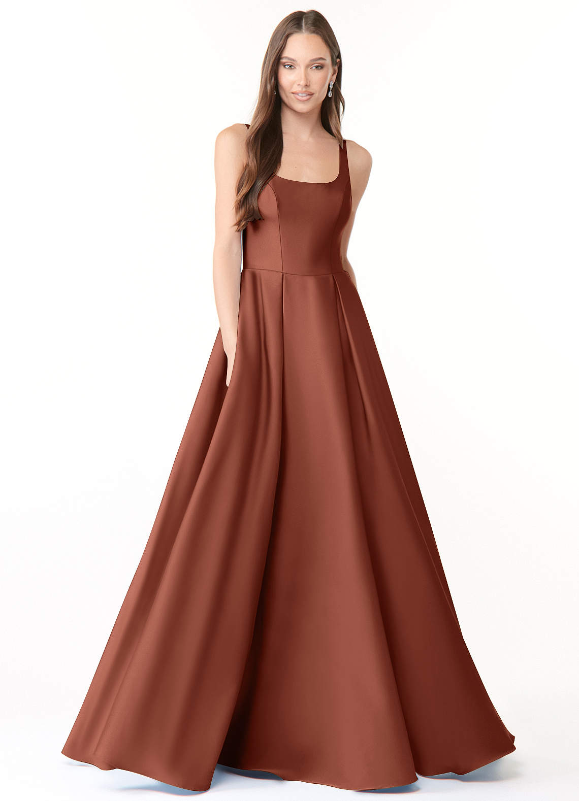 Azazie Neve Bridesmaid Dresses Clay Ball-Gown with Pockets Stretch Satin Dress image1