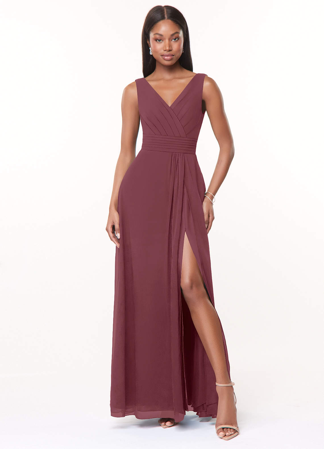 azazie desert rose bridesmaid dress A-Line V-Neck Floor-Length Chiffon Dresses bridal party azazie desert rose