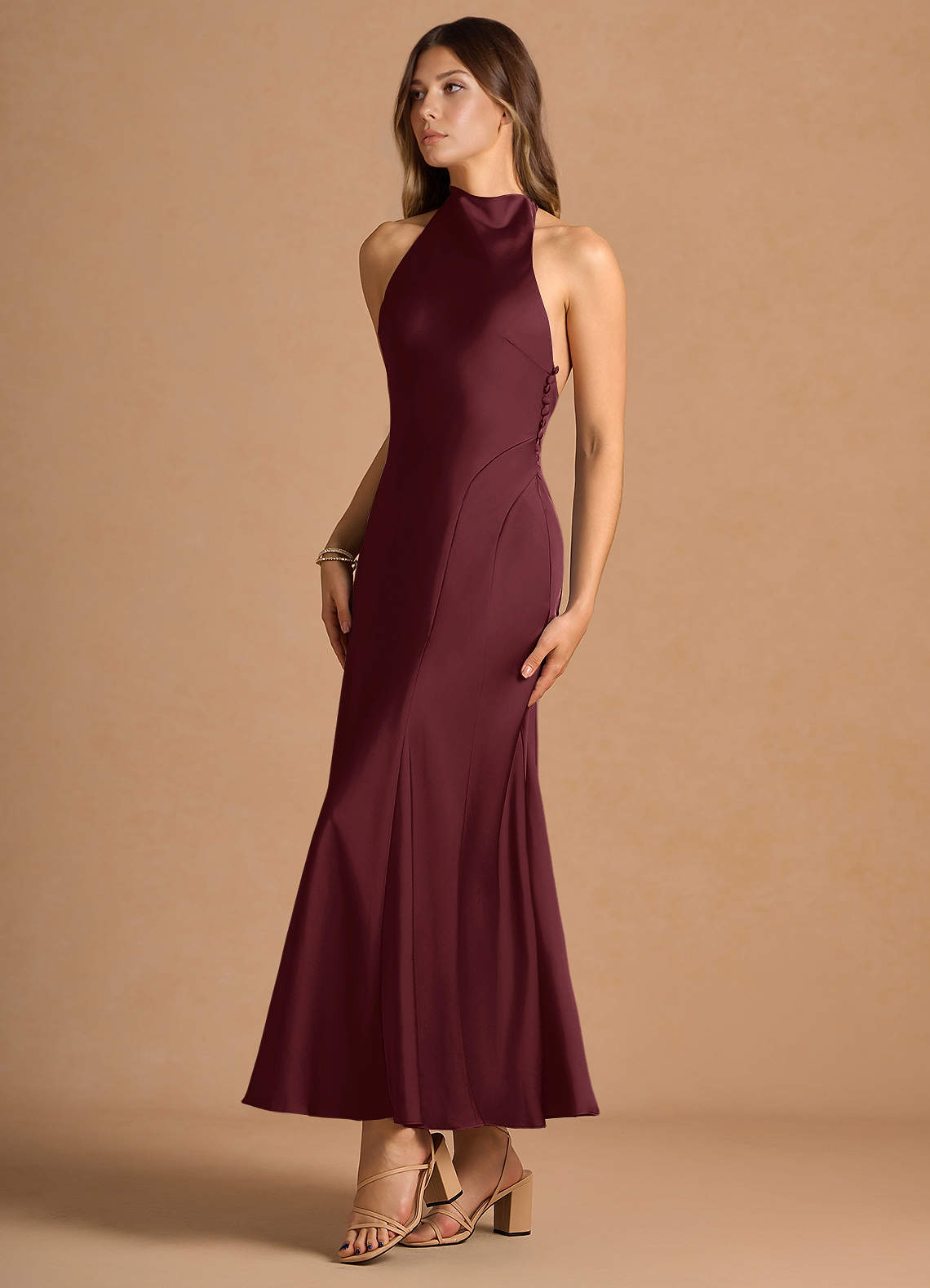 wine maxi dress formal Winery Wedding Satin Maxi Dress Wine Size 8 from Hello Molly