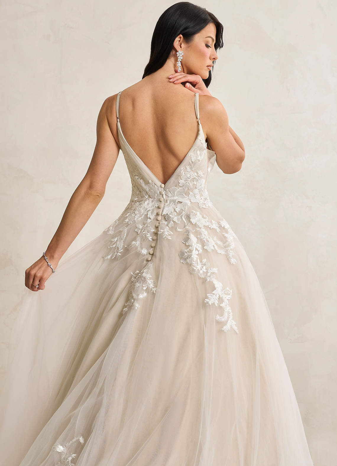 Azazie Rhodes Diamond White Nude A-Line V-Neck Sequins Tulle Dress