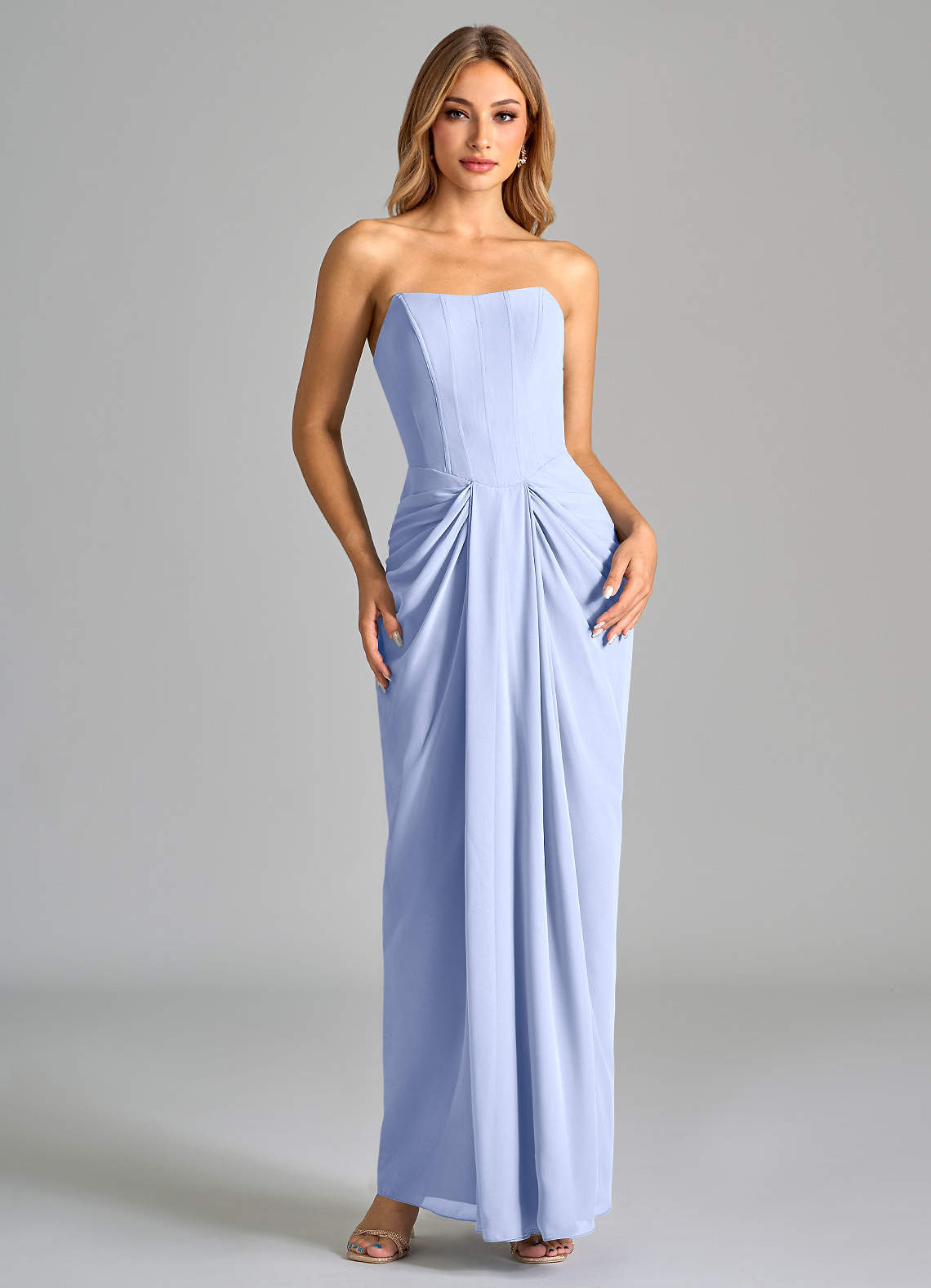 Azazie Anaïs Bridesmaid Dresses Ice Sheath Strapless Chiffon Dress image1