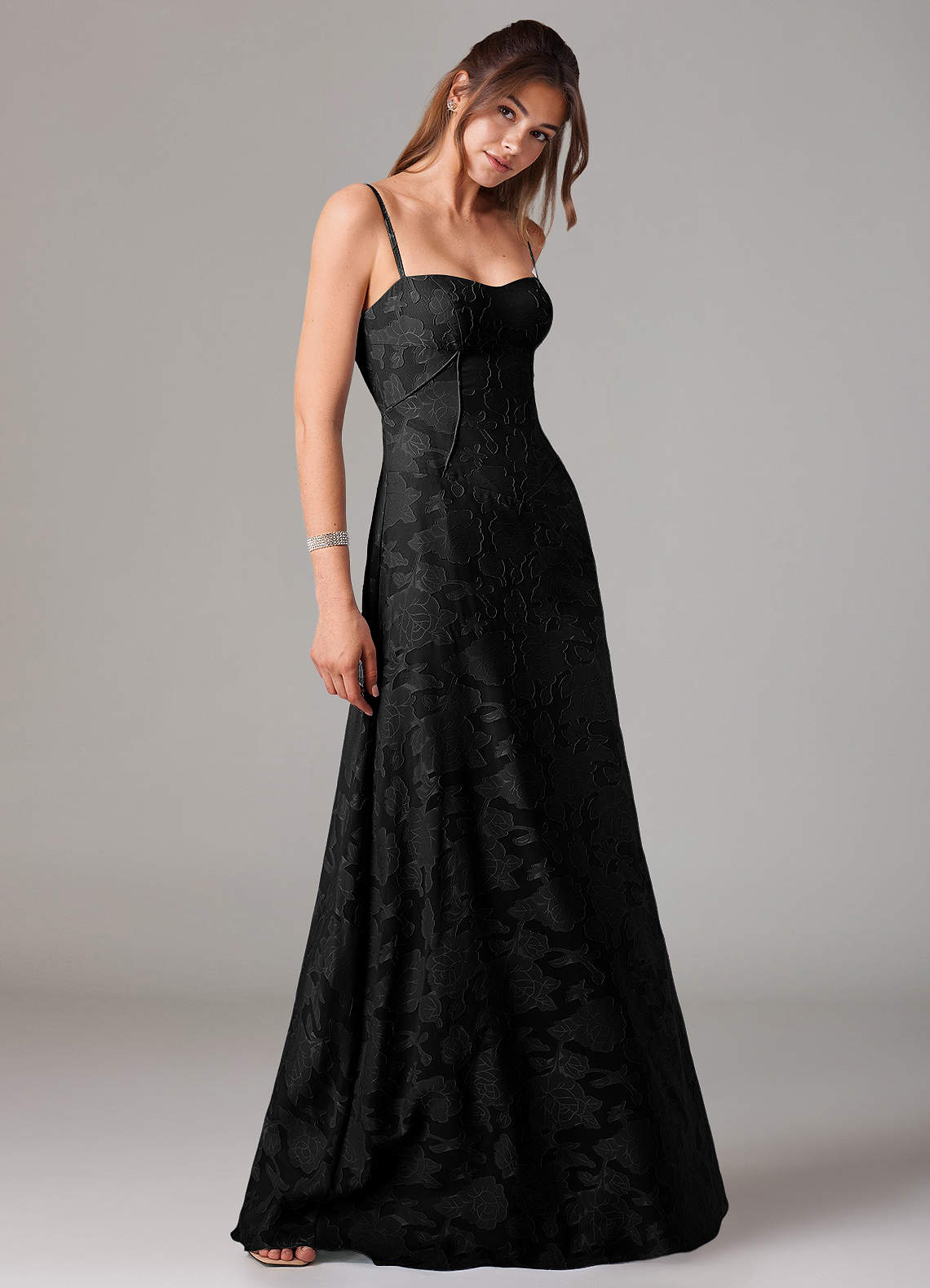 Azazie Valentine Bridesmaid Dresses Black A-Line Sweetheart Neckline Floral Burnout Dress image3