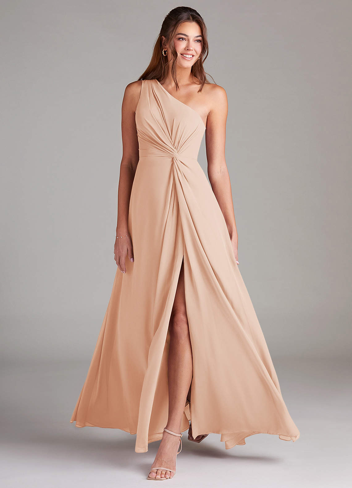 Azazie Brooke Bridesmaid Dresses English Rose A-Line One Shoulder Chiffon Dress image2