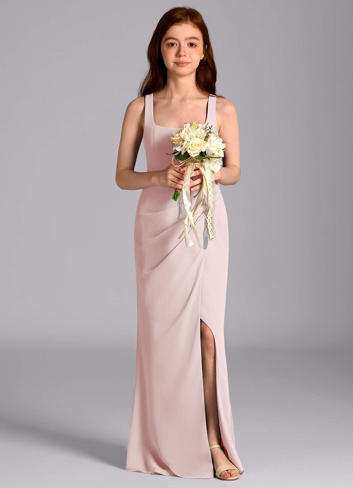 Azazie Mero Junior Vestido de Rosa Rubor de Gasa de Corte Sirena con Plisado image1