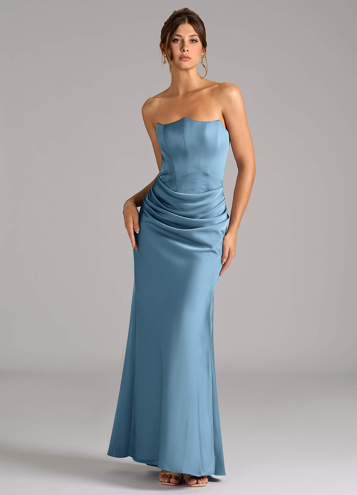 Azazie Debby Bridesmaid Dresses Steel Blue Mermaid Strapless Stretch Satin Convertible Dress image1