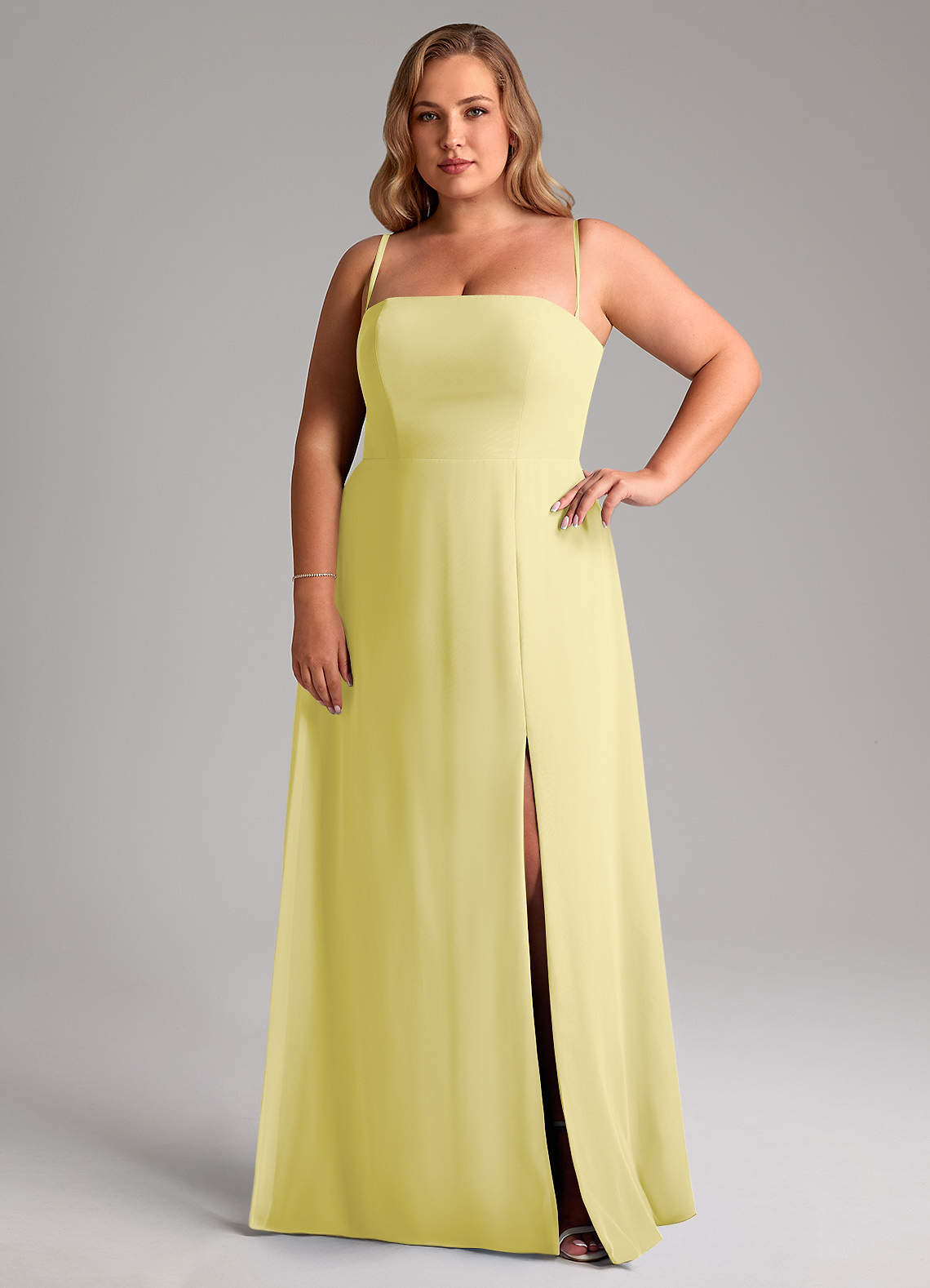 Azazie Wren Abiti da Damigella Abito Convertibile A-Line in Chiffon Spacco Laterale Sorbetto Al Limone image13
