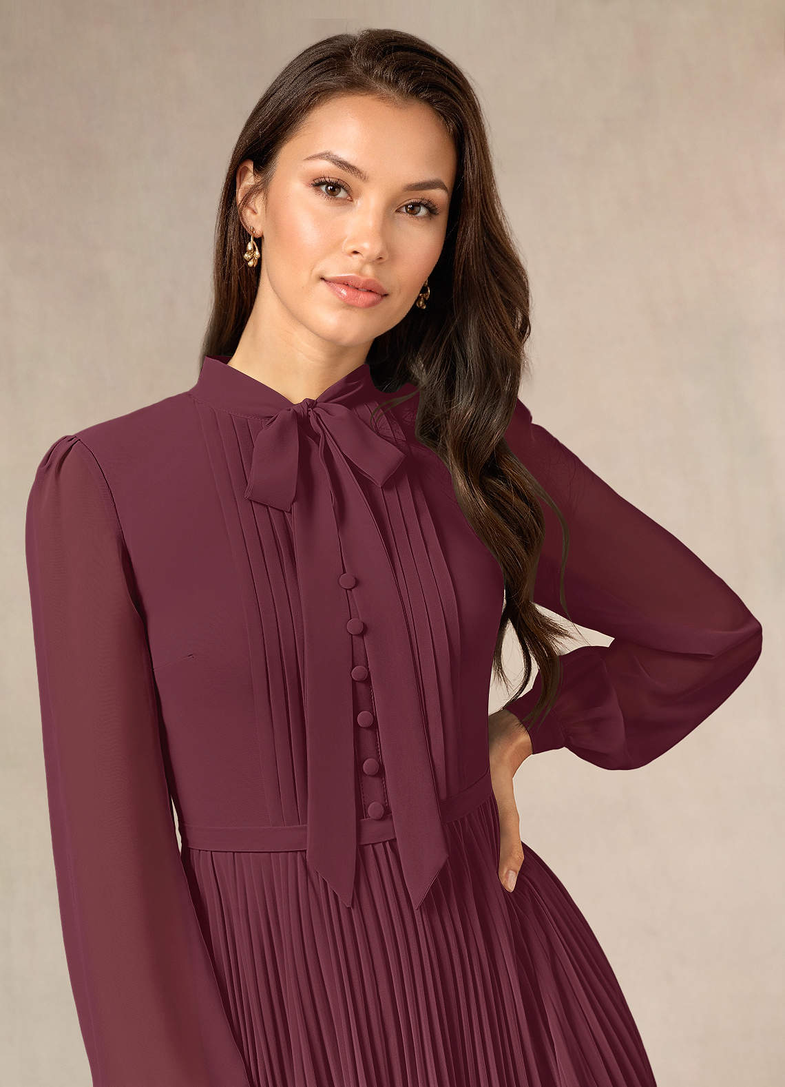 Azazie Adellah Mother of the Bride Dresses Cabernet A-Line Pleated Chiffon Dress image4