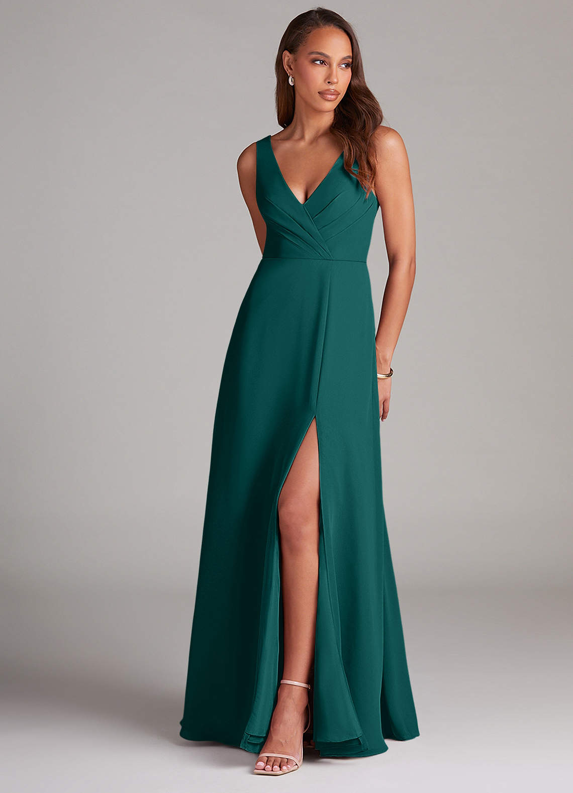 Azazie Nelly Bridesmaid Dresses Peacock A-Line Pleated Chiffon Dress image1