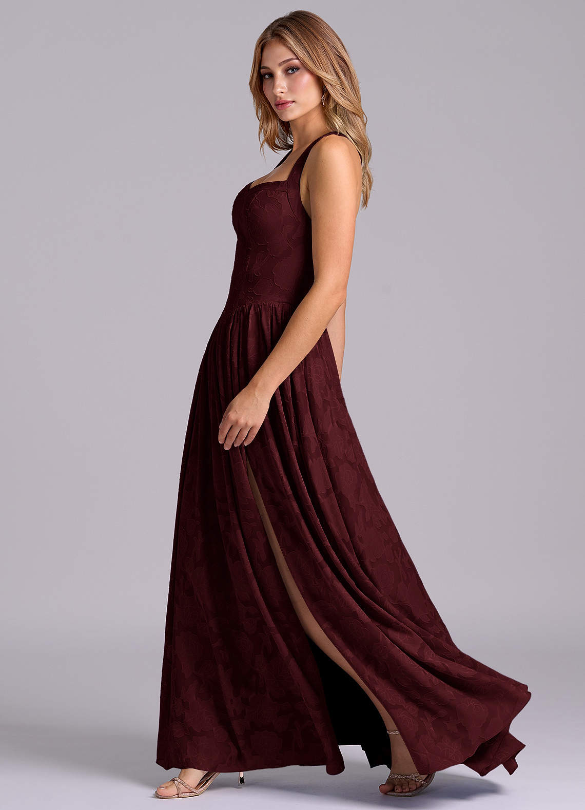 Azazie Francis Brautjungfernkleider A-Linie Korsett Blumen-Burnout Kleid Cabernetrot image4