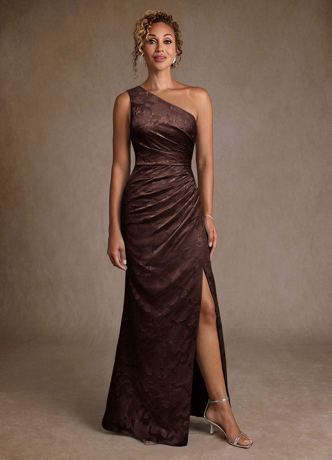 Azazie Joylin Mother of the Bride Dresses Ganache Trumpet One Shoulder Floral Burnout Dress image3